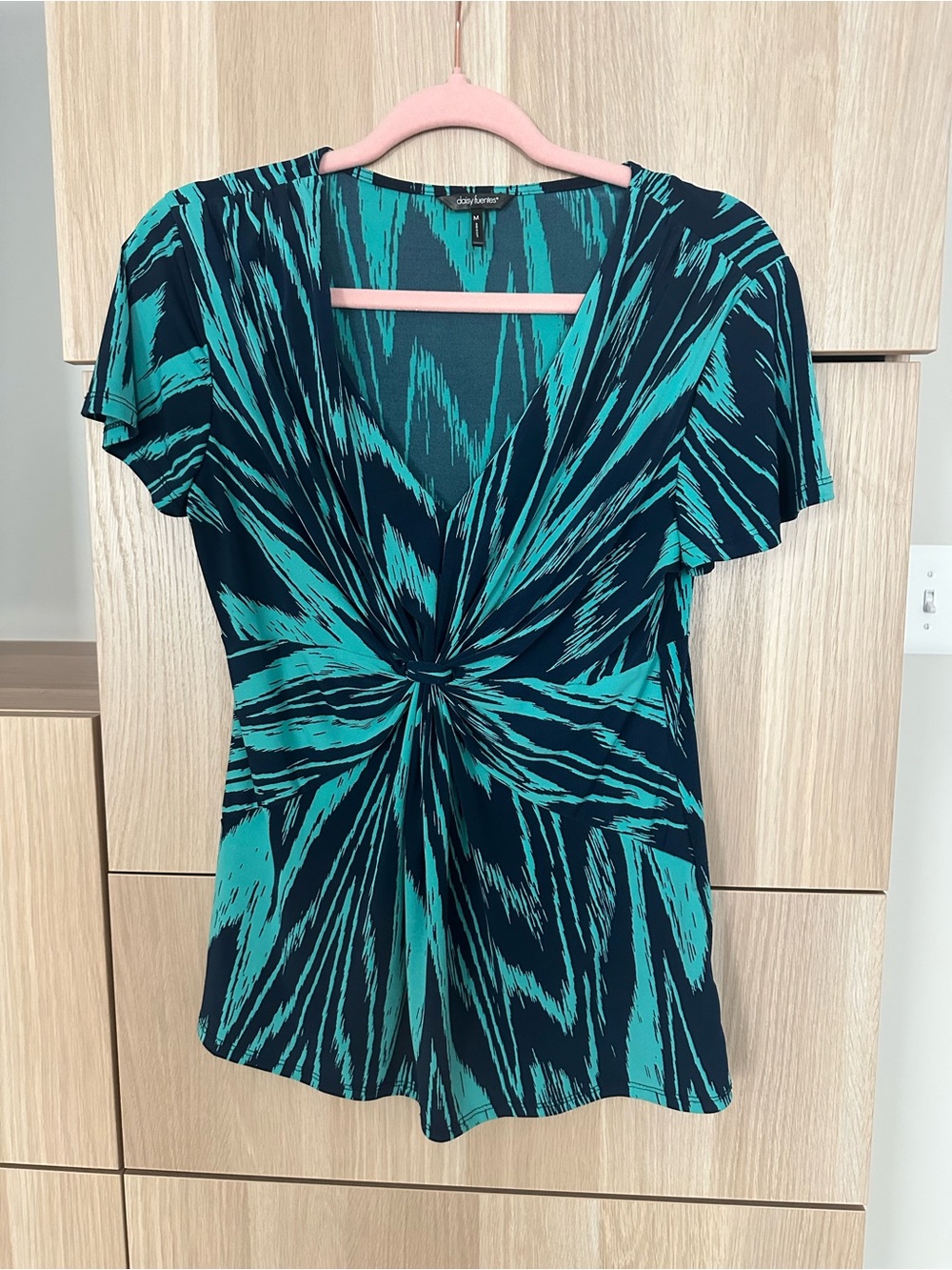 Daisy Fuentes Teal and Navy Twist-Front V-Neck Tunic